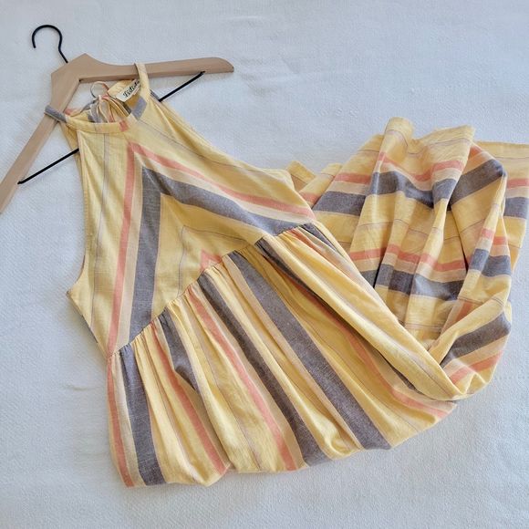 Listicle Dress Size Large Striped Woven Cotton Halter Summer Dress Pockets Boho - Picture 9 of 12